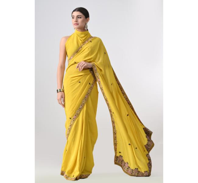 The Weavers Shop By Raavi Italian Crepe Saree Yellow